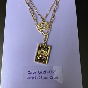 NWT Claires Gold‎ Cancer Zodiac Layered Set of 2 Necklaces July June Gift